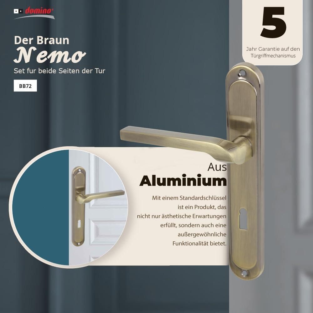 Türgriff für Innentüren DOMINO NEMO M3 BB 72 – Bronze grafiatto, langes Schild, mit Schlüssel