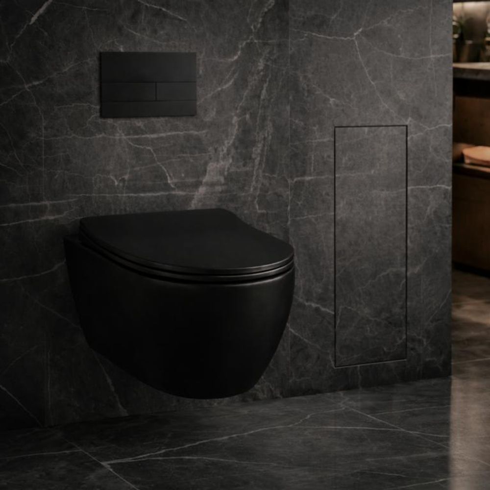 Unterputz-WC-Bürstenfach mit Fliesenaufnahme und Push-to-Open-Mechanismus