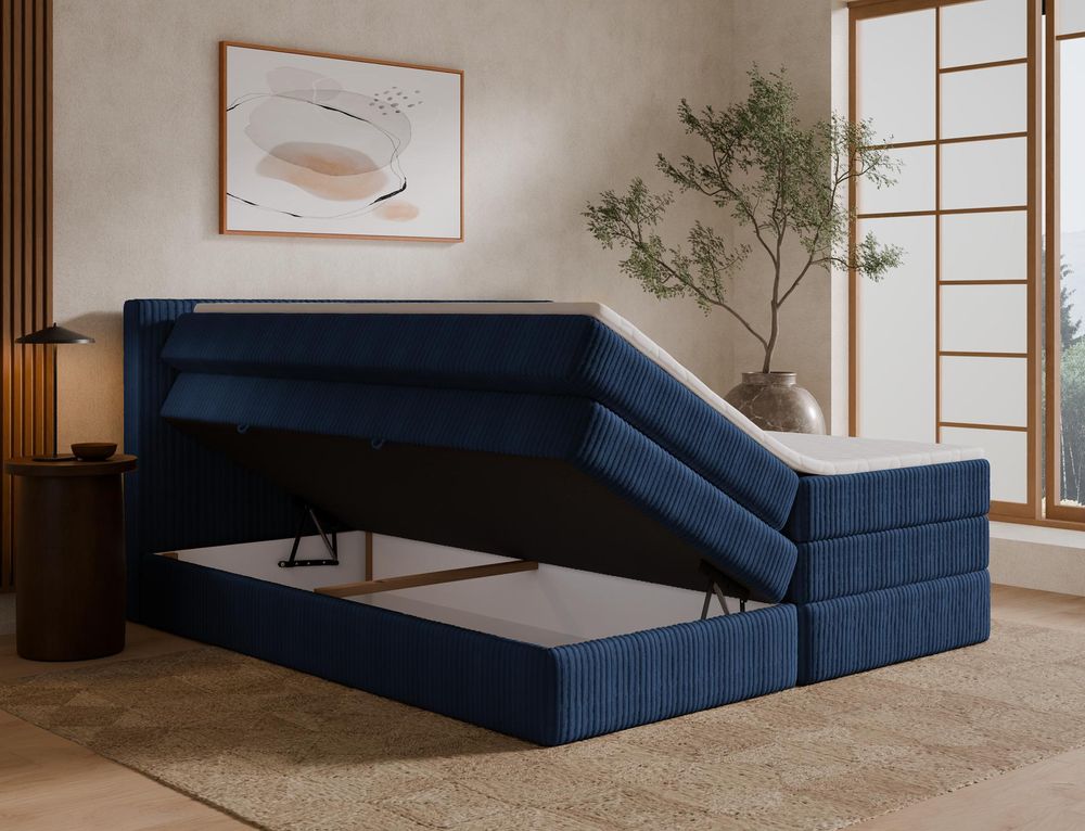 Boxspringbett Tilia DUO mit geöffnetem Bettkasten und Stauraum