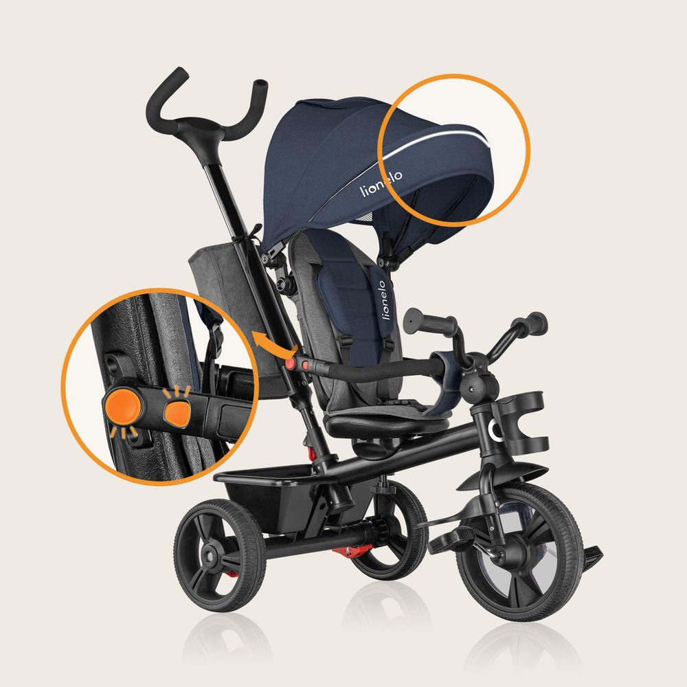 Lionelo Haari Dreirad Kinderdreirad Kinder Lenkstange Fahrrad Baby Kinderwagen Blau