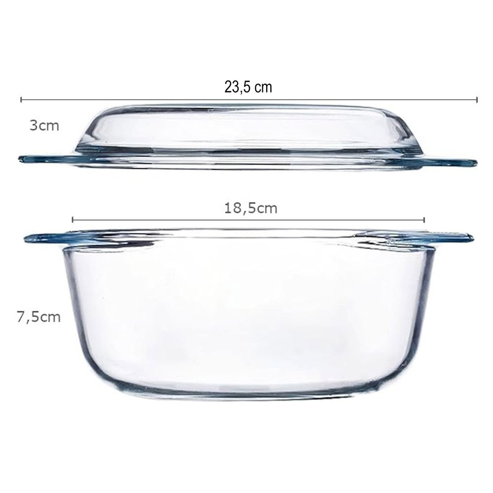 Auflaufform Glas 1,5l Hitzebeständigem Backform Bräter mit Decke Glaskochgeschirr für Lasagne Spülmaschinenfest Schüssel Rund Transparent Retoo