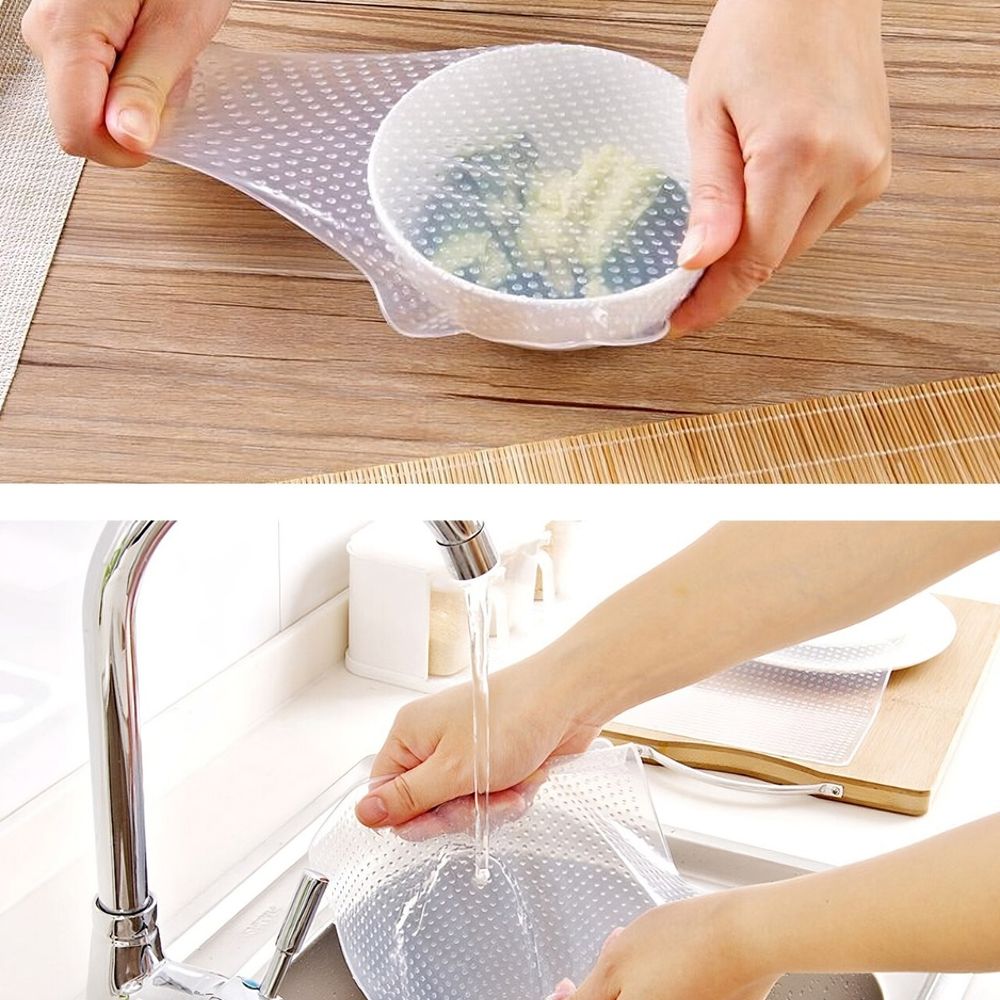 Dehnbare Silikondeckel 4 Teiliges Silikon Stretch Deckel Wiederverwendbar Silikon Abdeckung Universal Frischhalte Deckel Transparent Retoo