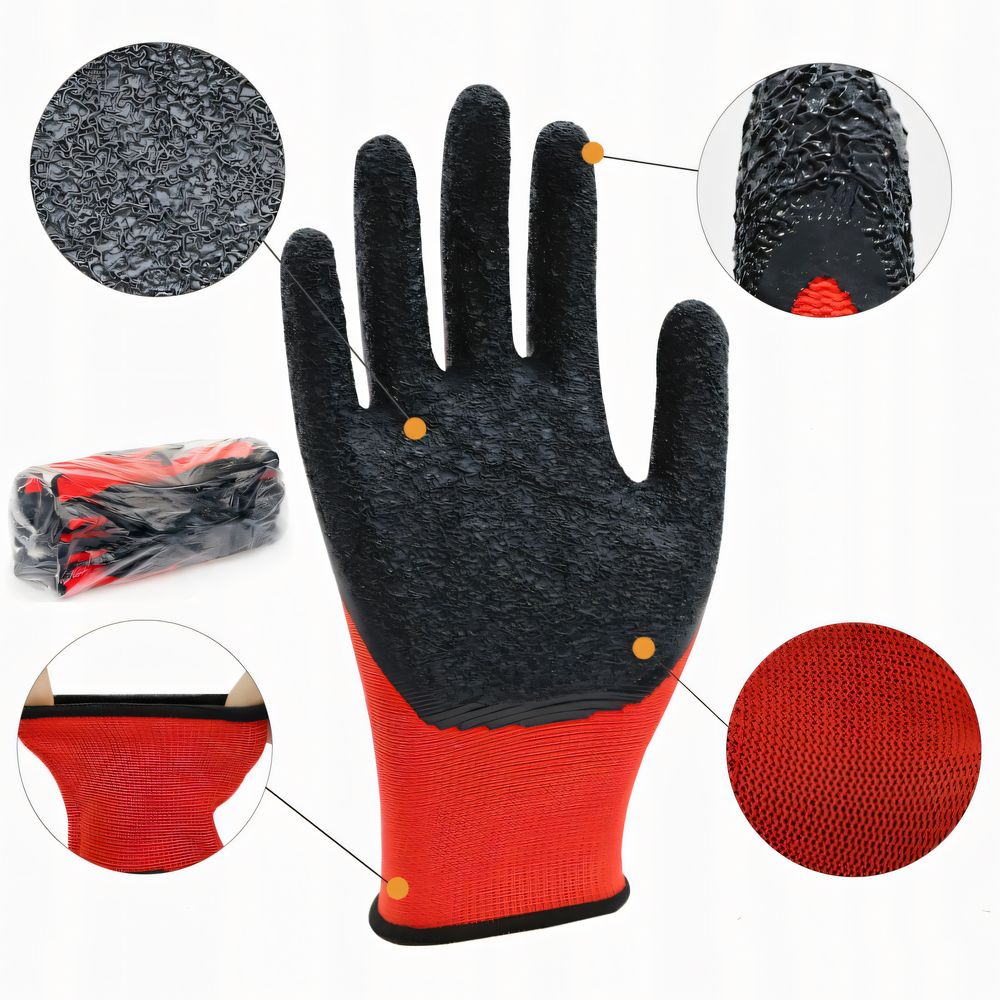 10 Paar Arbeitshandschuhe, Gartenhandschuhe, Einheitsgröße für Herren & Damen, Work Gloves für Arbeit & Garten mit Latexbeschichtung Rot Retoo