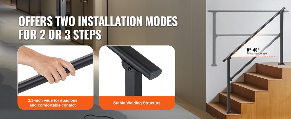 VEVOR Handläufe für Außentreppen, 4–5-stufiges Treppenhandlauf-Set, Übergangsgeländer Kohlenstoffstahl mit Montagesatz, Treppengeländer für Senioren, Betonstufen & Veranda & Deck