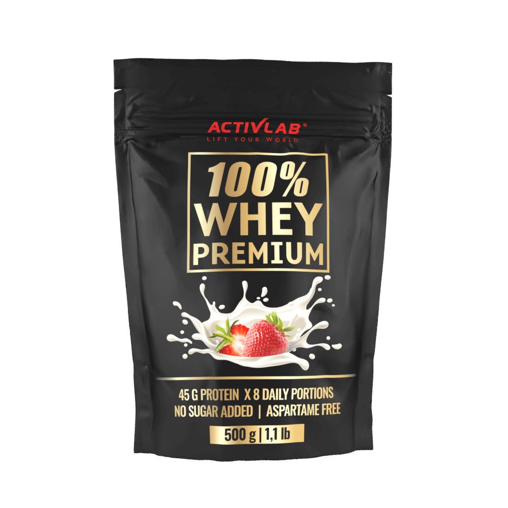 100% Whey Premium 500g, wysoka zawartość białka <b>serwatkowego</b> truskawka Activlab
