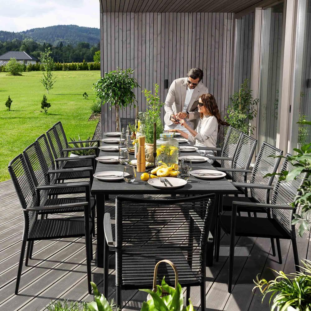 di volio Gartentisch BARLETA aus Aluminium in Holzoptik 200/250/300 cm (grau)