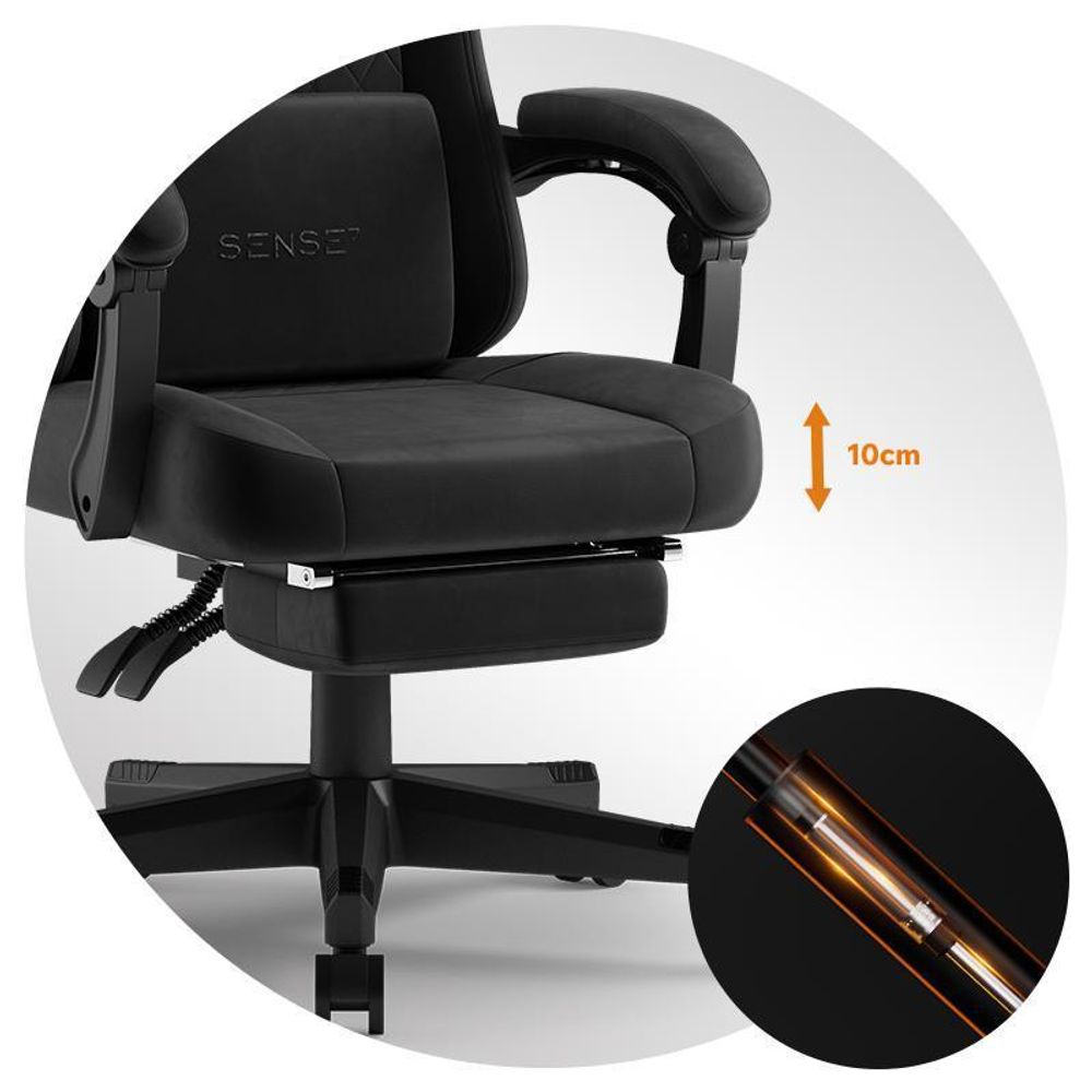 SENSE7 Devon Gaming Stuhl Stoff Schwarz - Ergonomischer Bürostuhl mit Fußstütze PC Schreibtischstuhl Zockerstuhl Alcantara 120 kg