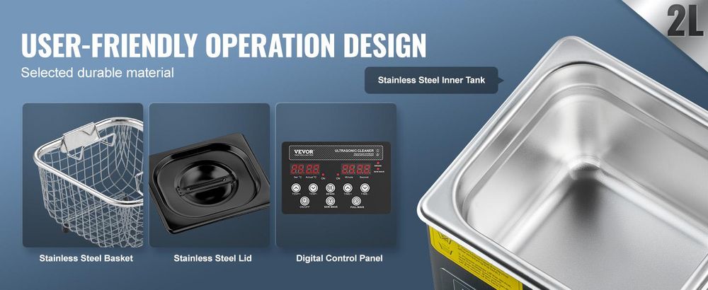 VEVOR 2 L Ultraschallreiniger 60 W digitales Ultraschallreinigungsgerät mit Schonmodus & verbesserter Entgasung, 40 kHz industrieller Schmuckreiniger