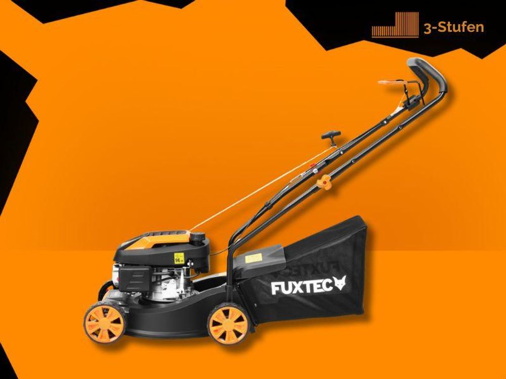 FUXTEC Benzin Rasenmäher FX-RM4180 - 80ccm | 41cm | leichte 18Kg | Heckauswurf | 4-Takt | 25-55mm Schnitthöhe | bis 400m²