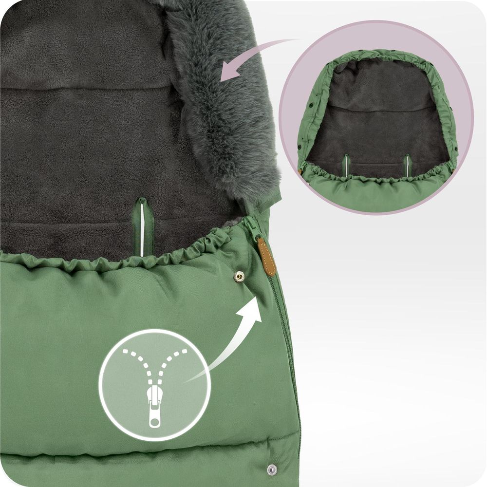 MoMi SARDI – 2-in-1 Fußsack & Tasche für Kinderwagen, abtrennbar zur Tasche, mit Fleece-Futter & Gurtschlitzen – Grün