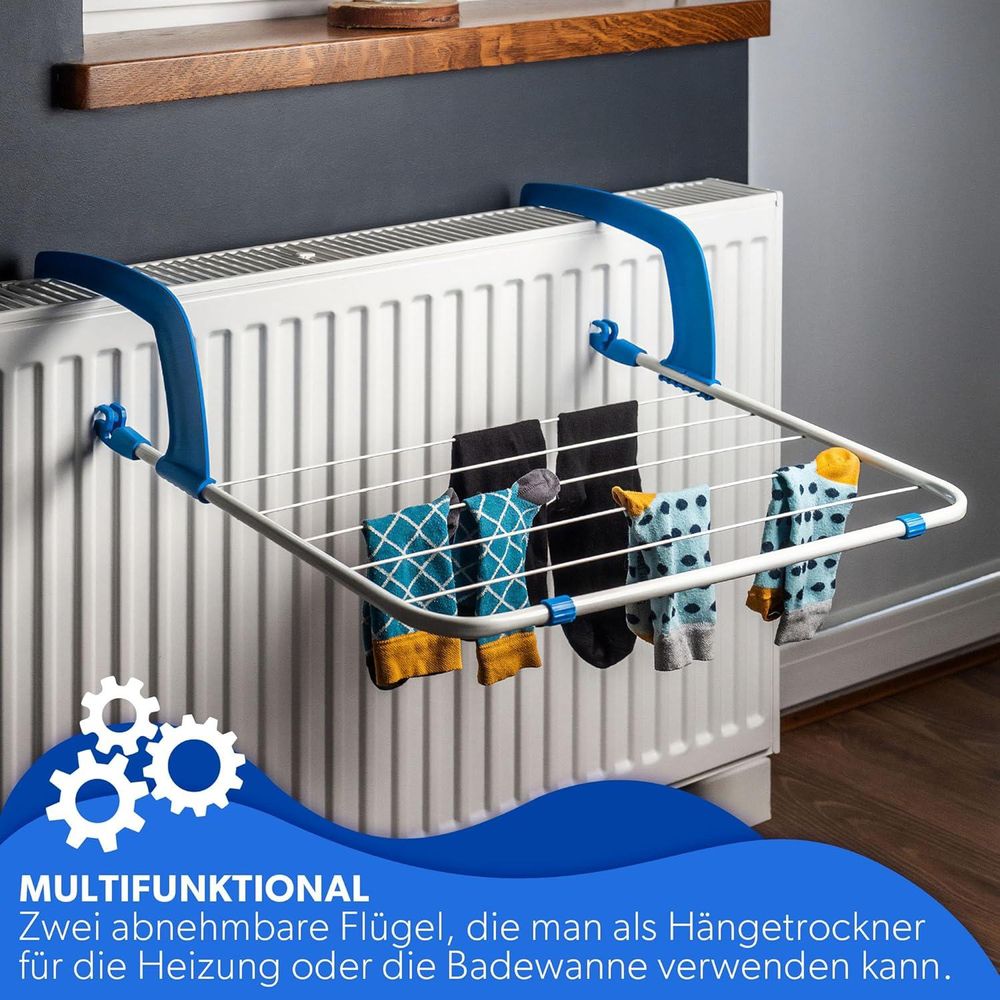 KADAX Wäscheständer ”Sava”, Wäscheständer 3in1, 168 cm, Blau