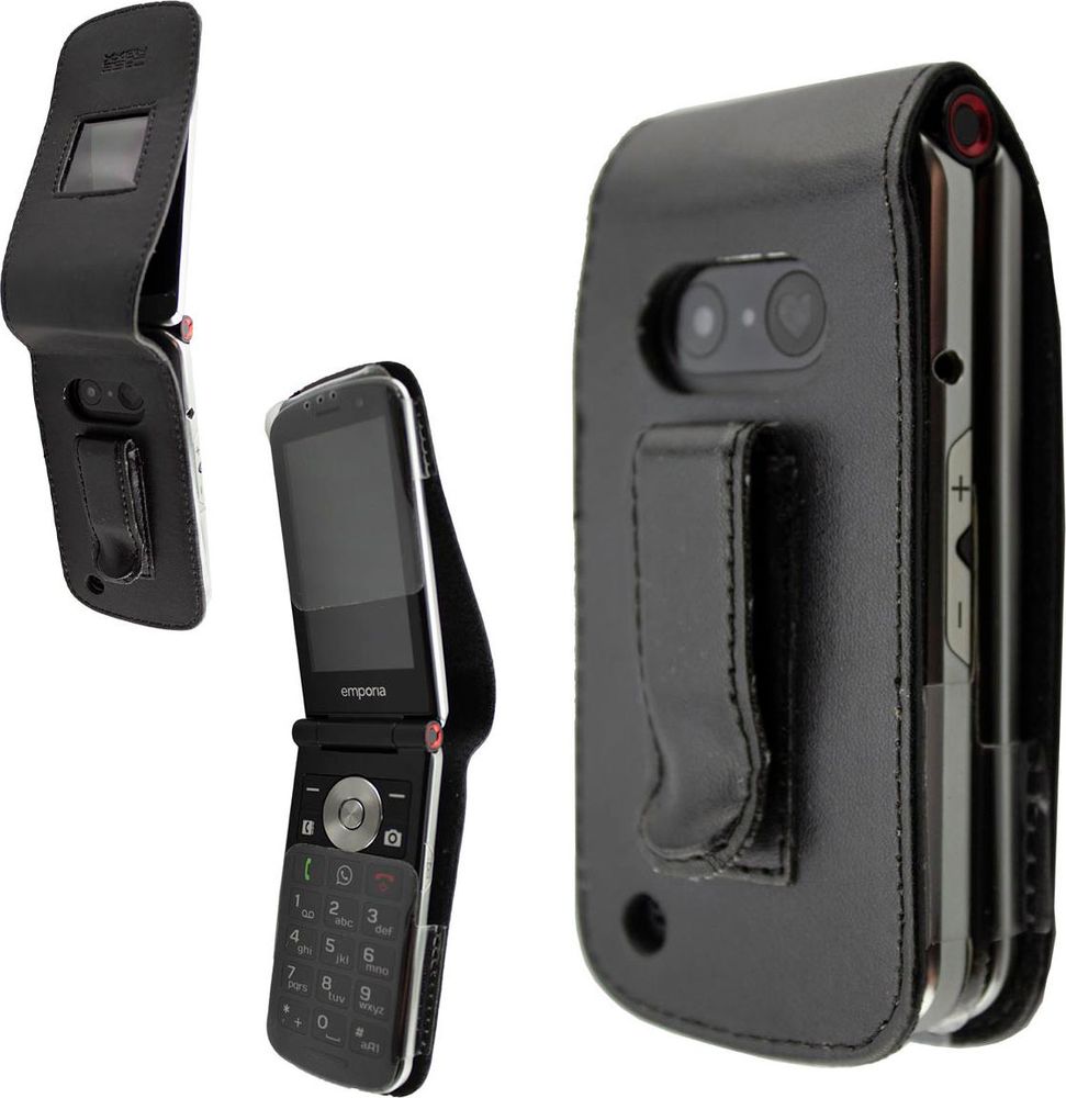 caseroxx Ledertasche mit Gürtelclip kompatibel mit Emporia TOUCHsmart V188 aus Echtleder, Tasche mit Gürtelclip und Sichtfenster