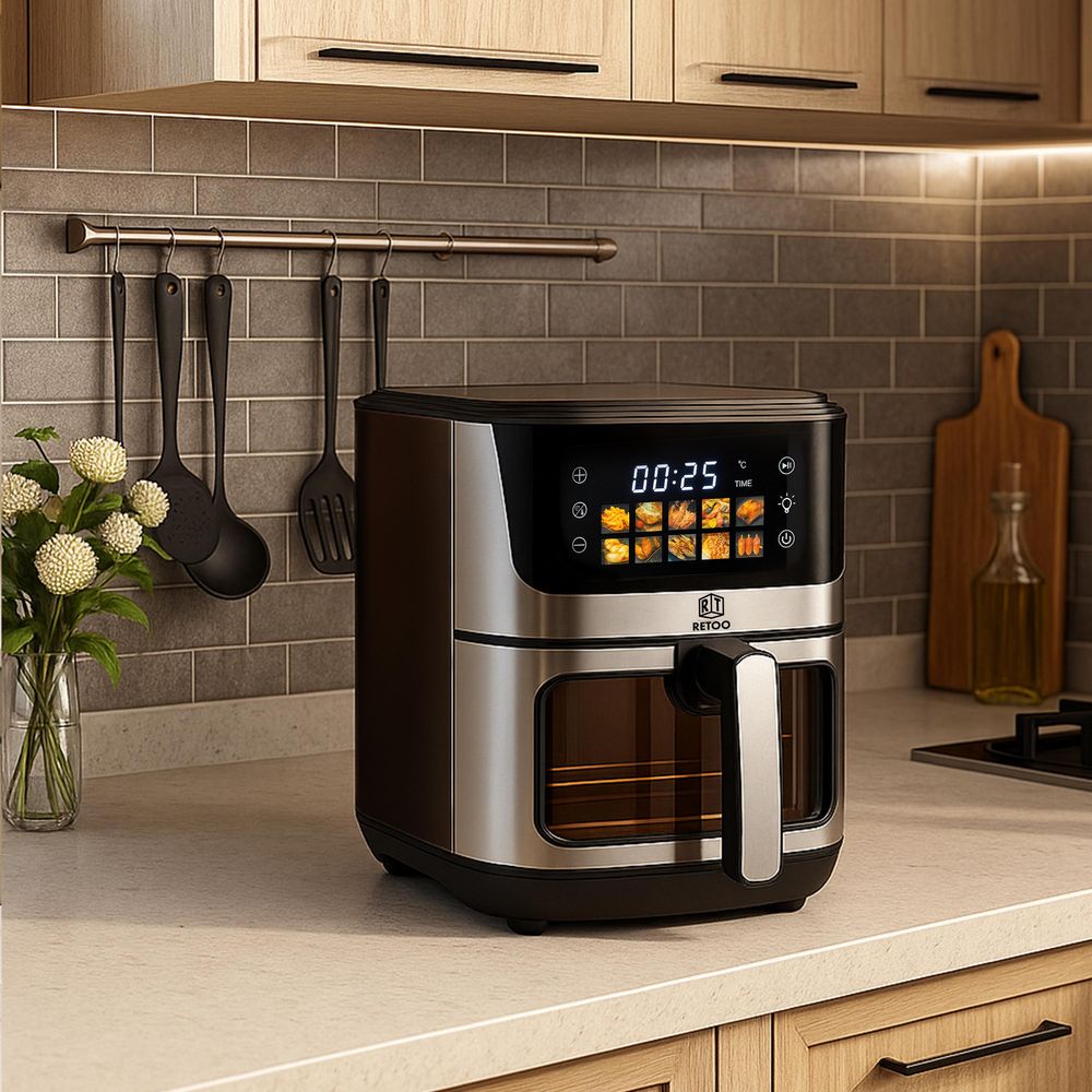Heißluftfritteuse 6.5L, Friteuse Heissluft 1800 W, Heissluftfriteuse 10 Programmen, Warmhalten, für 6-10 Personen, Air Fryer, Airfryer, Retoo