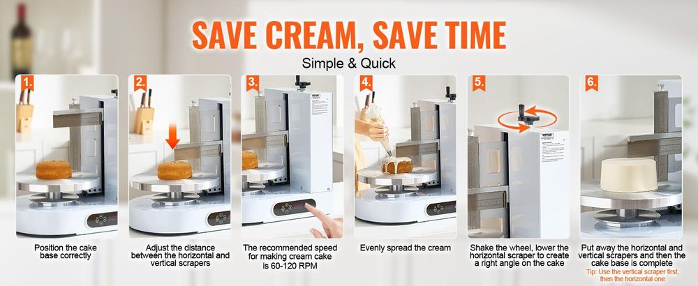 VEVOR Kuchen-Dekorationsmaschine, Kuchencreme-Verteilmaschine, leise Kuchen-Glasurmaschine, Drehteller mit verstellbarem Schaber, für 4" bis 12" Kuchen, 25-320RPM Drehgeschwindigkeit, Weiß, 4-12 in, Weiß