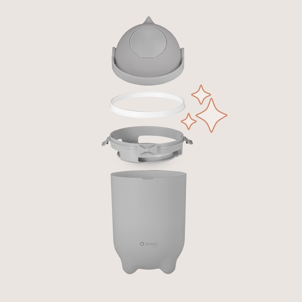Windeleimer Lionelo Purebin 10L, geruchsdicht, kompatibel mit Universalbeuteln, Einhandbedienung, hygienisch & leicht zu reinigen Grau