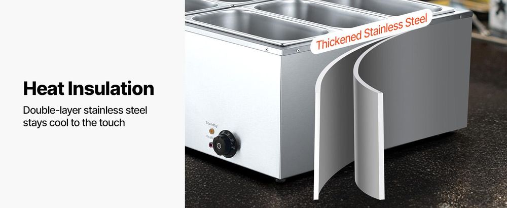 VEVOR 8-Pfannen Gewerblicher Speisenwärmer, 8 x 8QT Elektrischer Dampftisch mit Glasabdeckung, 1700W Edelstahl Buffet Bain Marie 86-185°F Temperaturregelung für Catering, Restaurants, Silber, 6 x 1/3-Größe Pfannen-a