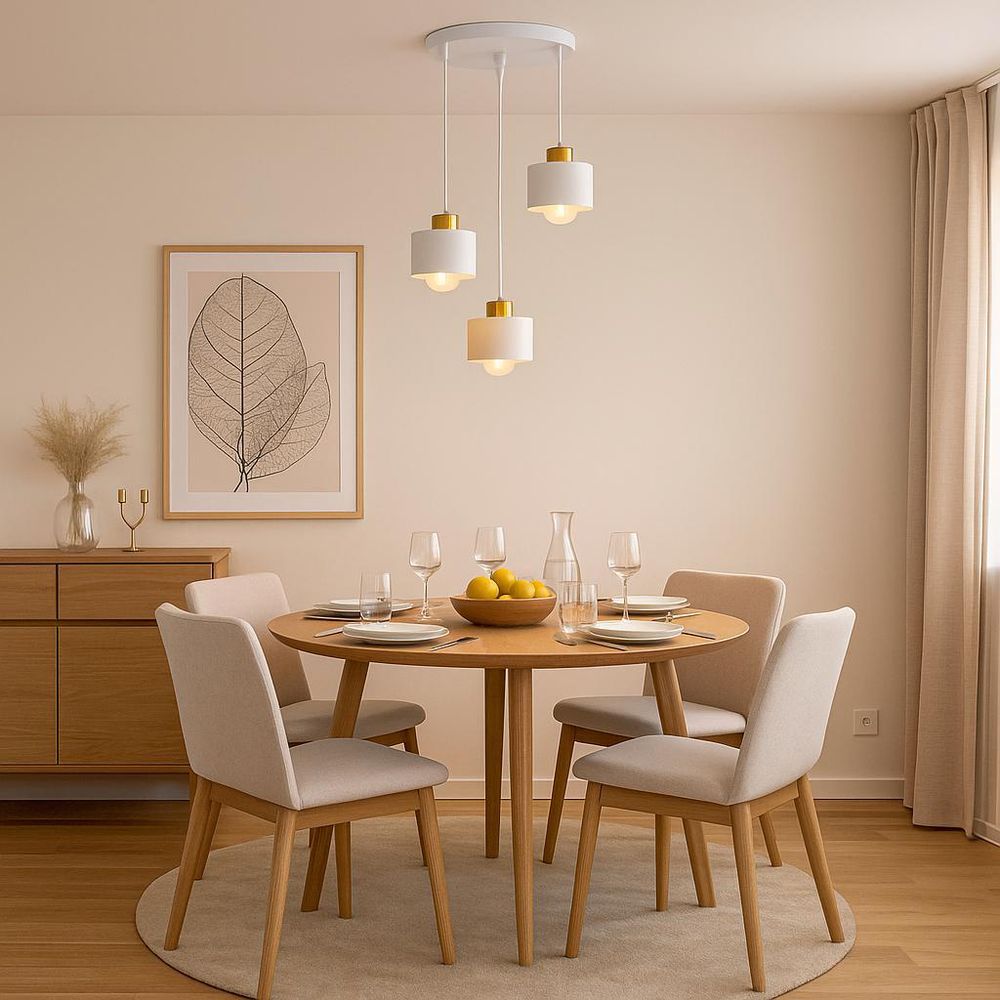 MasterLED Pendelleuchte – Ø12cm Schirm 3-flammig  – Weiß-Gold – E27 – Esstischlampe – Pendelleuchte modern – ELZA