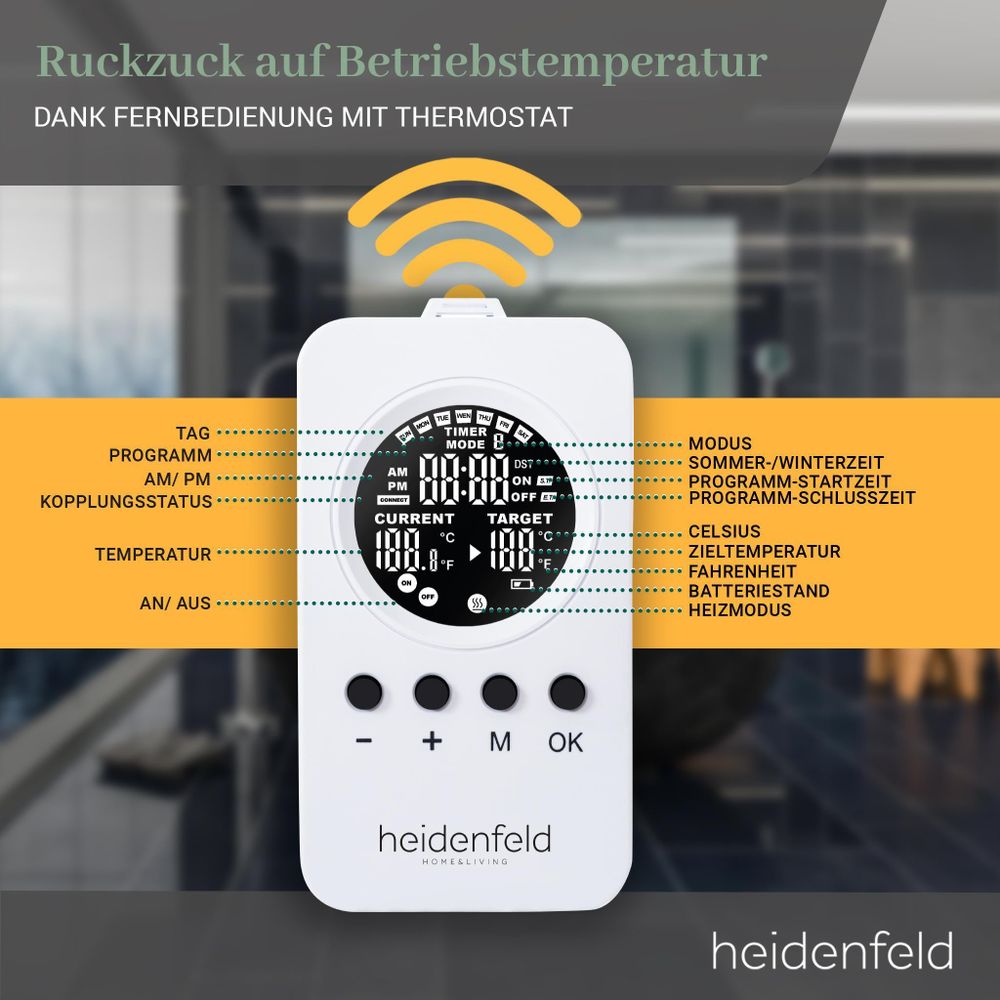 Heidenfeld Infrarotheizung HF-HP110 | Bis 19 m² - mit App - Fernbedienung - Wand- und Deckenheizung - Heizkörper - Flachheizung - Infrarot (800 Watt)