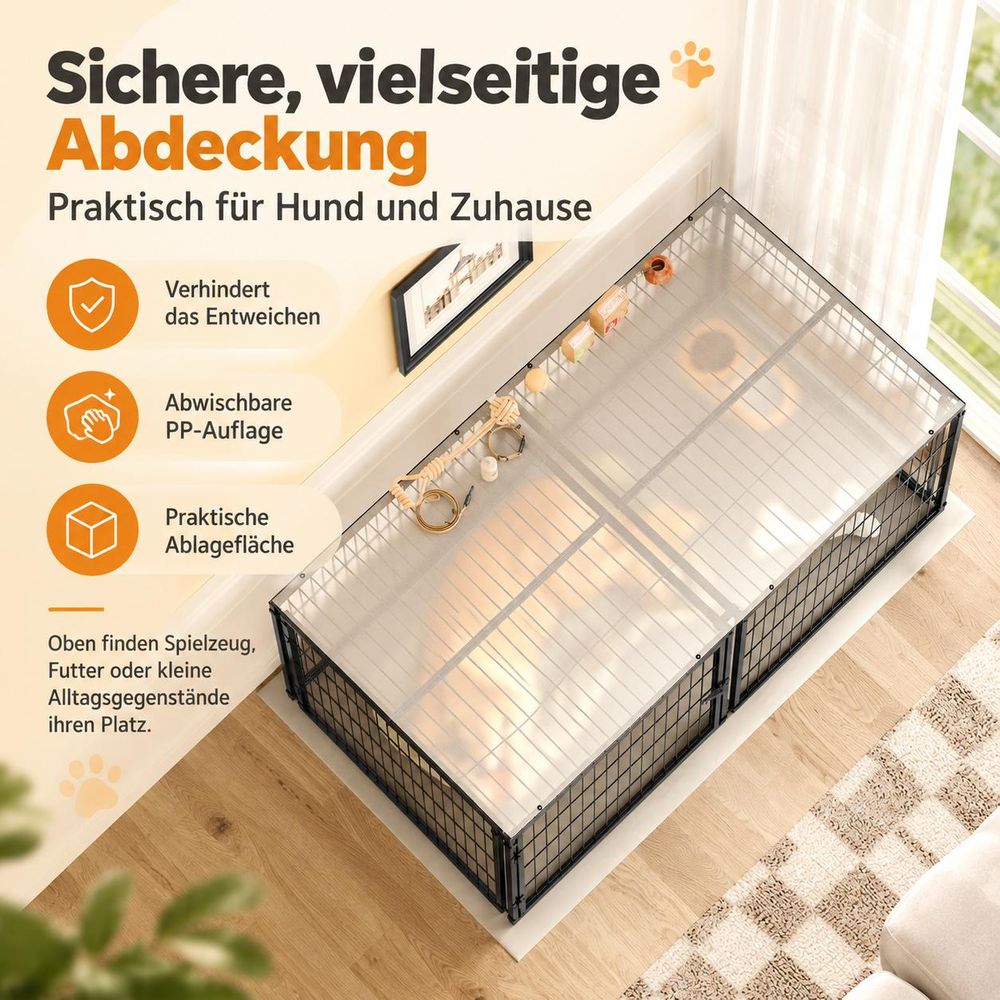 Basics Modulare Hundebox 160x80x80 cm, Flexibler Hunde-Käfig mit Sicherheitsdeckel & Verstellbarer Tür, Aus Stahl mit Rostschutz, inkl. PVC-Auflage, Schwarz Black
