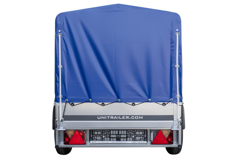 Anhänger Garden Trailer 200 KIPP 200x106 cm 750 kg [mit Hochspriegel, blauer Hochplane und Stützrad]