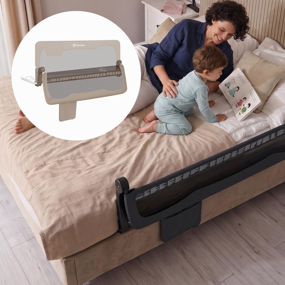 LIONELO Hanna Bettgitter Rausfallschutz 150 cm x 66 cm, zusammenklappbar um 180 Grad, luftiges Netz, einfache Montage, Standsafe-Blockade, SecureBelt