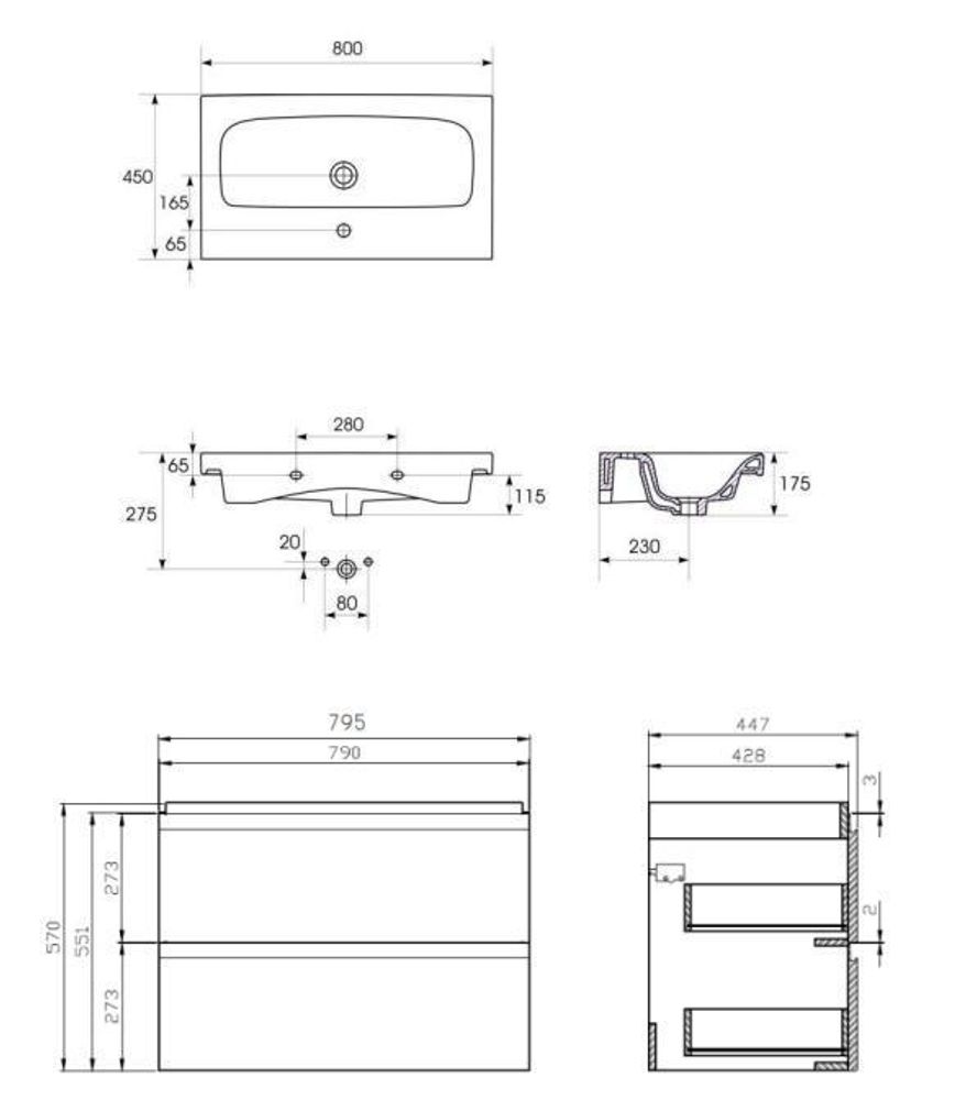 AQUA for you | Badezimmerschrank - CERSANIT MODUO - Waschtisch Set 80 cm - Anthrazit - mit Waschbecken, Unterschrank, Badmöbel Set, Badezimmerschränke