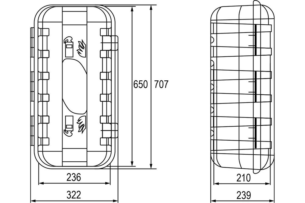 DAKEN STRIKE Feuerlöscherbox 9-12kg Schutzkasten 707x322x239mm für LKW Anhänger Bus Nutzfahrzeuge Schwarz