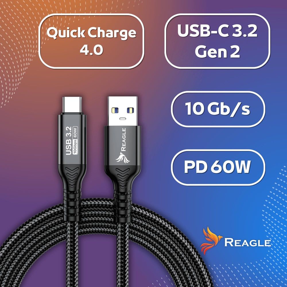 USB A auf USB C Kabel 1m – Schnellladen PD 60W QC4 – Datenkabel USB 3.2 Gen2 10Gbps – Ladekabel für Smartphone Laptop Tablet