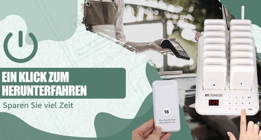 Retekess TD157 Restaurant Pager System, 16 Pager 998 Kanäle für Krankenhaus Restaurant Bar, Kundenrufsystem mit 2 Anrufmodus + Ferngespräch（Weiß）