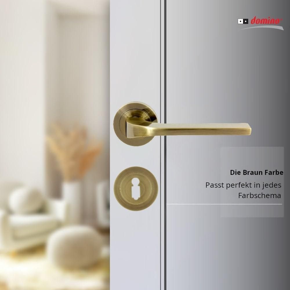 DOMINO Türgriff Drückergarnitur BB-Buntbart Set | Rund-Rosette | Türklinke für Bürotür, Kellertür & Innentür | aus Aluminium | Bronze Farbe| TIPO-R M3