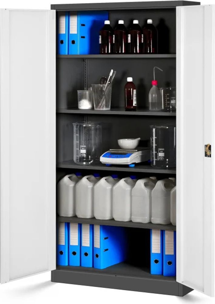Aktenschrank Büroschrank Metallschrank Stahlschrank Werkzeugschrank Stahlblech Pulverbeschichtet Flügeltürschrank Abschließbar 195 cm x 90 cm x 40 cm Farbe: anthrazit/weiß