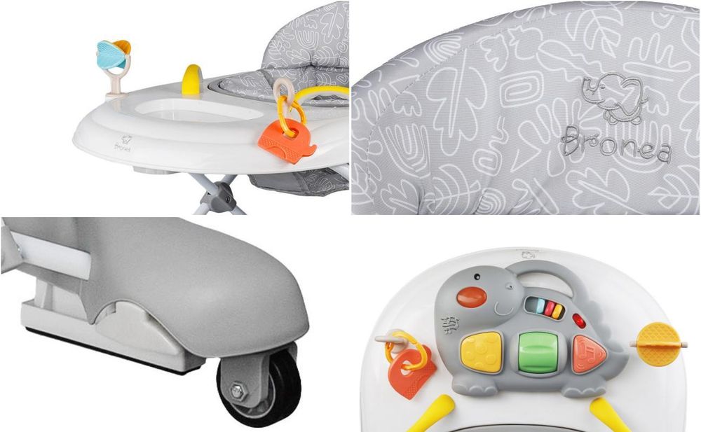 BRONEA® 5-in-1 Lauflernhilfe Babywalker | Gehfrei Schaukelfunktion, Musik & Licht | Laufhilfe für Baby ab 6 Monate | Höhenverstellbar Klappbar | Grau