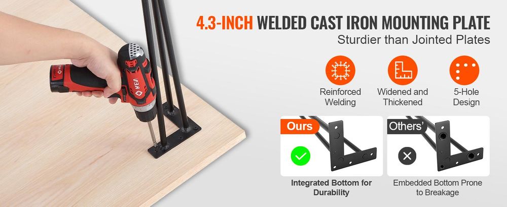VEVOR 4er-Set Tischbeine Hairpin Tischkufen 710mm hoch 110x110mm Montageplatte Kohlenstoffstahl mattschwarze Pulverbeschichtung Tischfüße mit Gummifußpolster 408kg Tragfähigkeit
