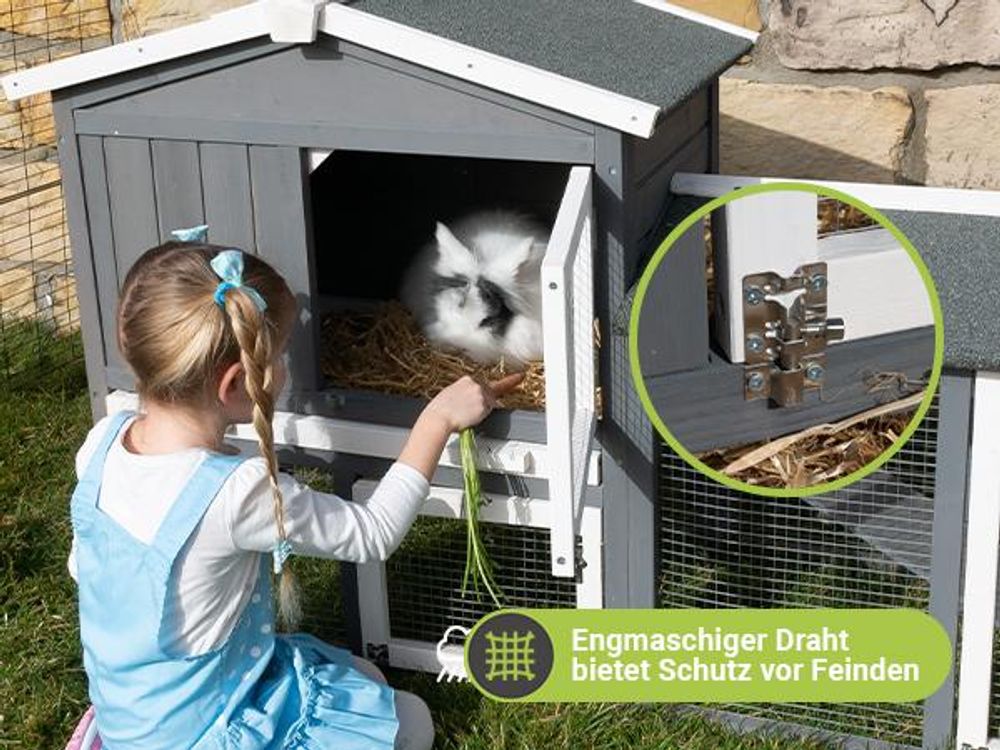 MyAnimal Hasenstall MH-03 | Hasenkäfig Zweistöckig - Freilaufgehege - Kaninchen Stall - 4 Türen - Kleintierstall - Wetterfest - Wasserabweisendes Dach