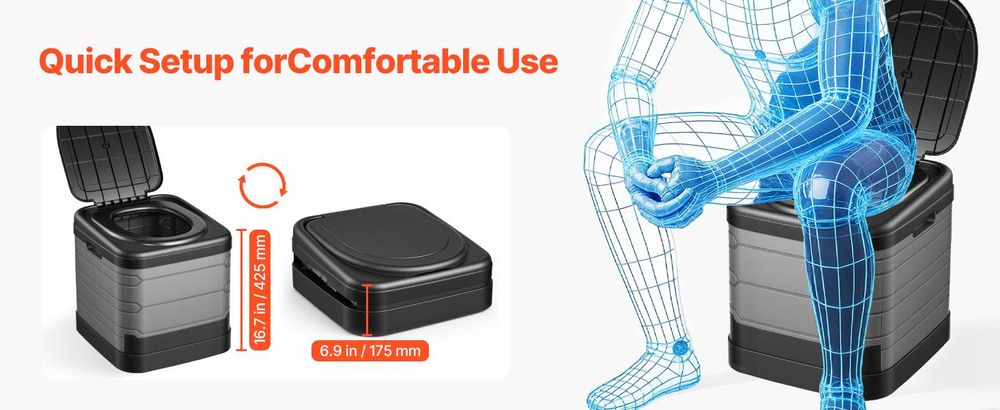 VEVOR Tragbare Campingtoilette 150 kg Belastbar, Mobile Toilette Faltbar für Erwachsene, Reisetoilette mit Tragetasche & Müllbeuteln, Geeignet für Wohnmobilreisen Camping Wandern Autofahren Ausflüge