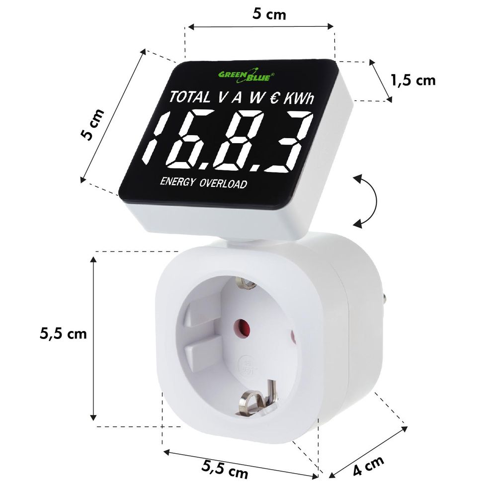 GreenBlue Energiezähler, Wattzähler, 16A, max. 3680W, Unterspeicher, GB620 F