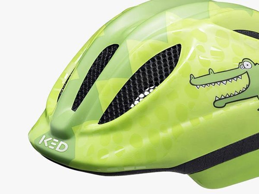 KED Meggy II Trend I Kinder Fahrradhelm Insektenschutznetz Integriertes LED-Rücklicht maxSHELL Technologie Farbe: green croco glossy Größe: 52-58 (M)
