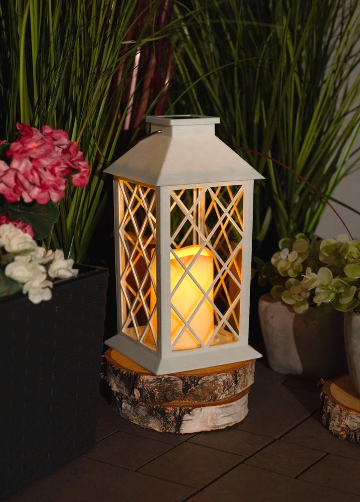 LUMILED Solarlaterne für Außen Solar Laternen für Draußen 2x LED Glas Laterne Solarleuchte mit Kerze Flacker Effekt Kerze IP44 Vintage weiß