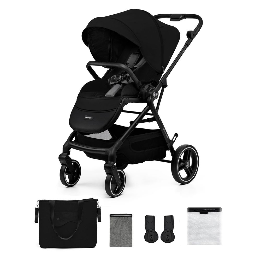 Kinderkraft YOXI - Kinderwagen bis 27 kg - leicht - wendig - pannensichere Räder - TRAVEL SYSTEM - verstellbare Rückenlehne - Schwarz