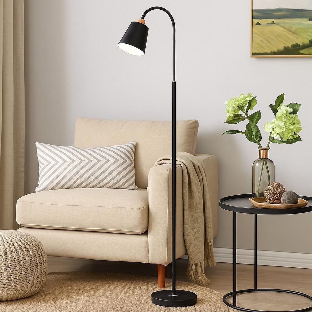 MasterLED Stehlampe E27 schwarz-gold mit Schwanenhals 145 cm Koko