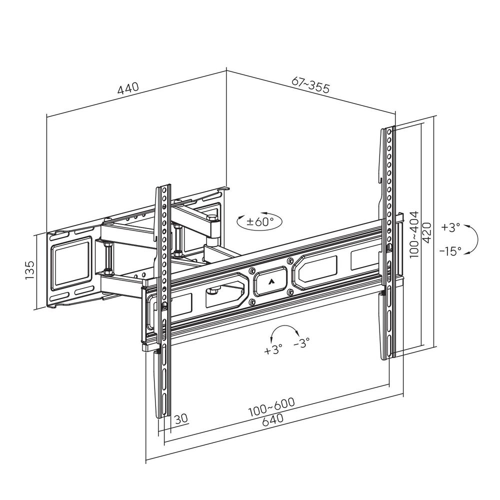 Maclean TV-Halterung, max vesa 600x400, für gebogene TVs, 37-80", 35kg, MC-710N