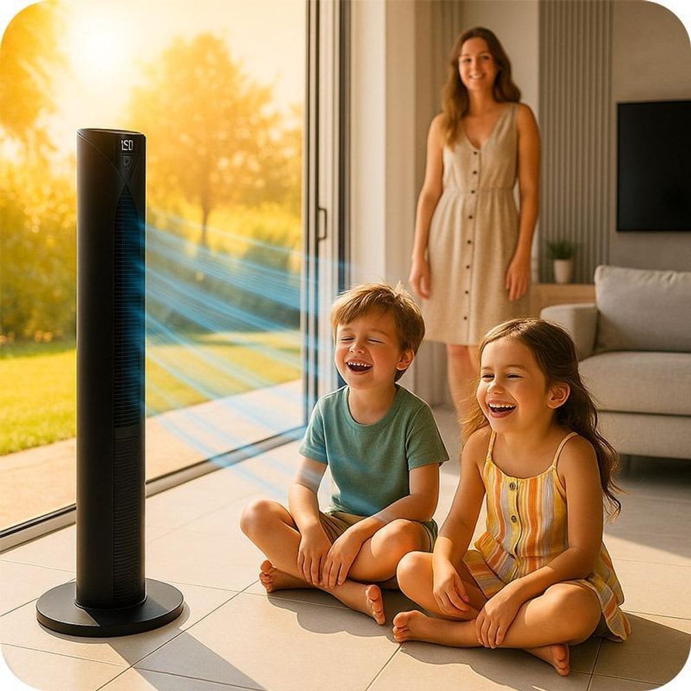REVENTO® Ventilatore a torre per camere da letto XXL | 116 cm | Ventilatore a piantana silenzioso | Ventilatore a colonna | Ventilatore con telecomando con ionizzazione