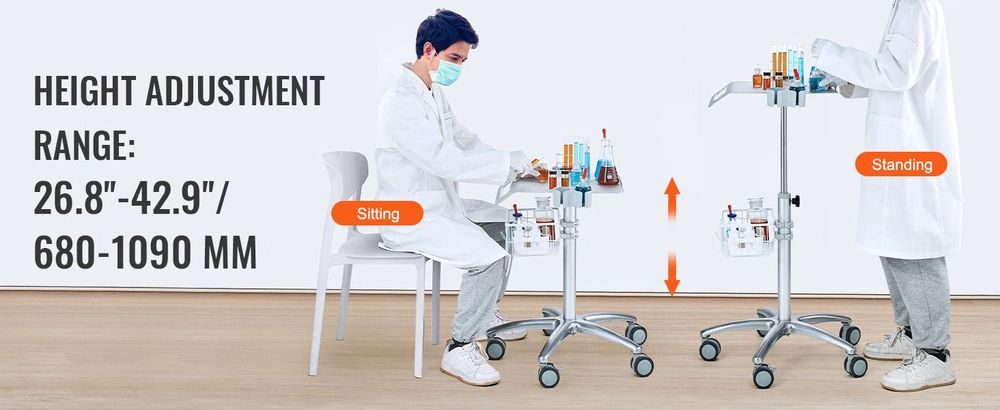 VEVOR Edelstahlwagen, 3-lagiger Labor-Nutzwagen mit 181,4 kg Tragfähigkeit, medizinischer Wagen mit abschließbaren Universalrädern, für Labor, Klinik, Küche, Salon, 1 Schicht, Weiß-b