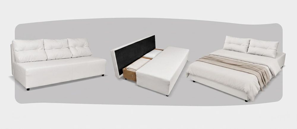 Schlafsofa KIMO Boston – mit Schlaffunktion und Bettkasten, Kunstleder in Weiß, Family Meble