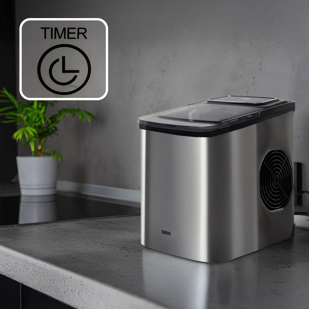 EBERG QIM Kostkarka do lodu 12 kg/24h 2 l automatyczne czyszczenie srebrna