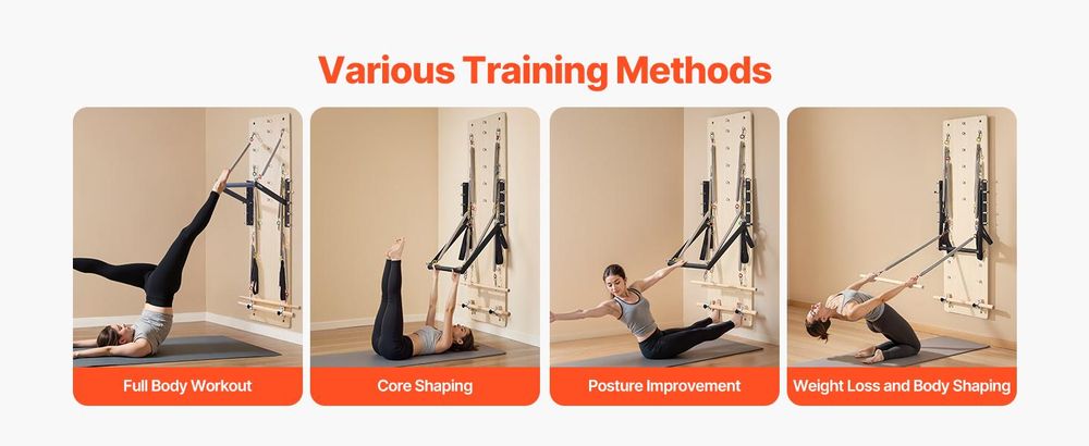 VEVOR Wandmontierte Pilates Reformer Maschine, Maple Holz Pilates Sprungbrett, Trainingsgerät mit Widerstandsfedern, Yoga Fitness Trainer, Geeignet für Flexibilität und Balance, Home Gym Studio Workout, Holz