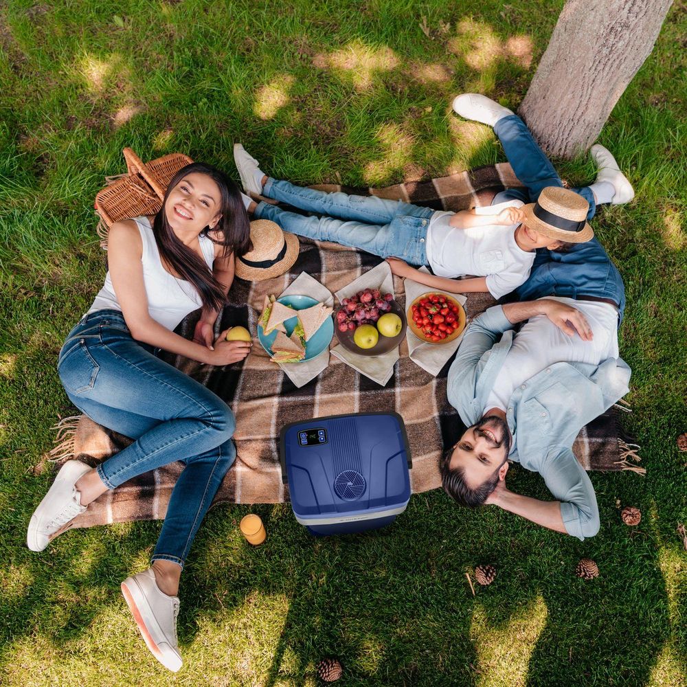 Familie beim Picknick im Park mit einer Kühlbox