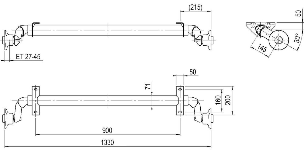 AL-KO OPTIMA Achse 750 kg 900 mm ungebremst für leichte Pkw-Anhänger