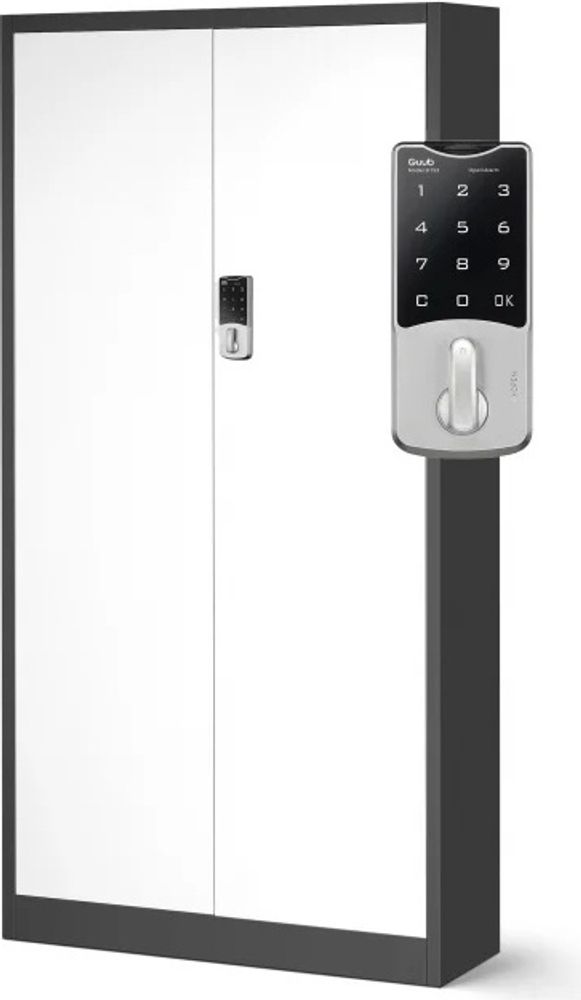 Aktenschrank Metallschrank mit Zahlenschloss Büroschrank Flügeltüren Stahlblech 4 Einlegeböden 185 cm x 90 cm x 40 cm Farbe: Anthrazit-weiß