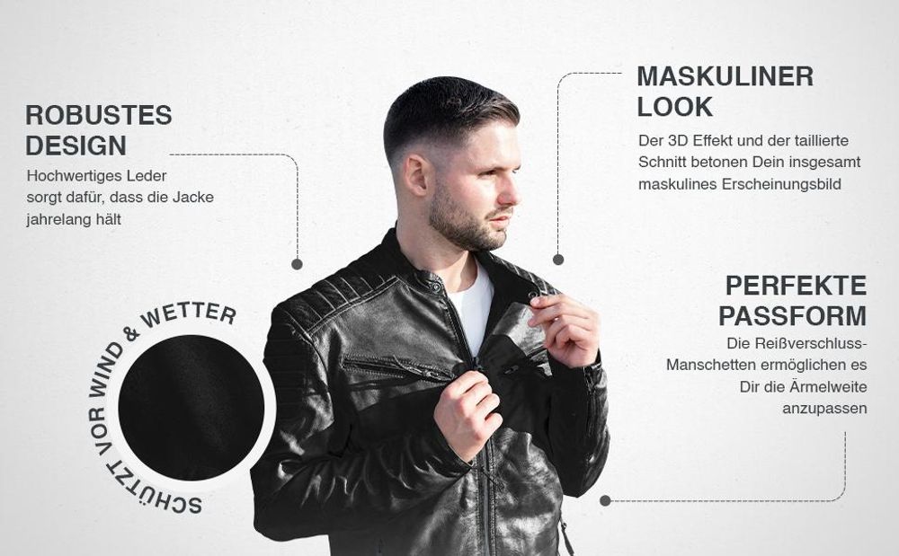 PAULGOS Herren Lederjacke Echtes Leder Jacke Echtleder Übergangsjacke Fashion in 5 Farben Gr. S-7XL Design 2
